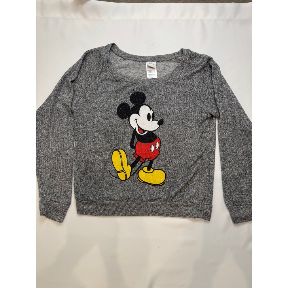 Disney Mickey Mouse Sweatshirt Kids Large Grey Glitter‎ Graphic Pullover
